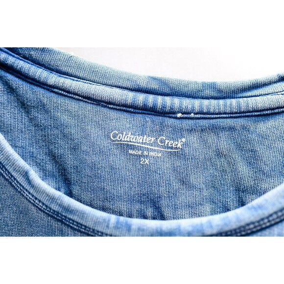 Coldwater Creek distressed denim sweatshirt embroidered 2X Cotton - Picture 2 of 7